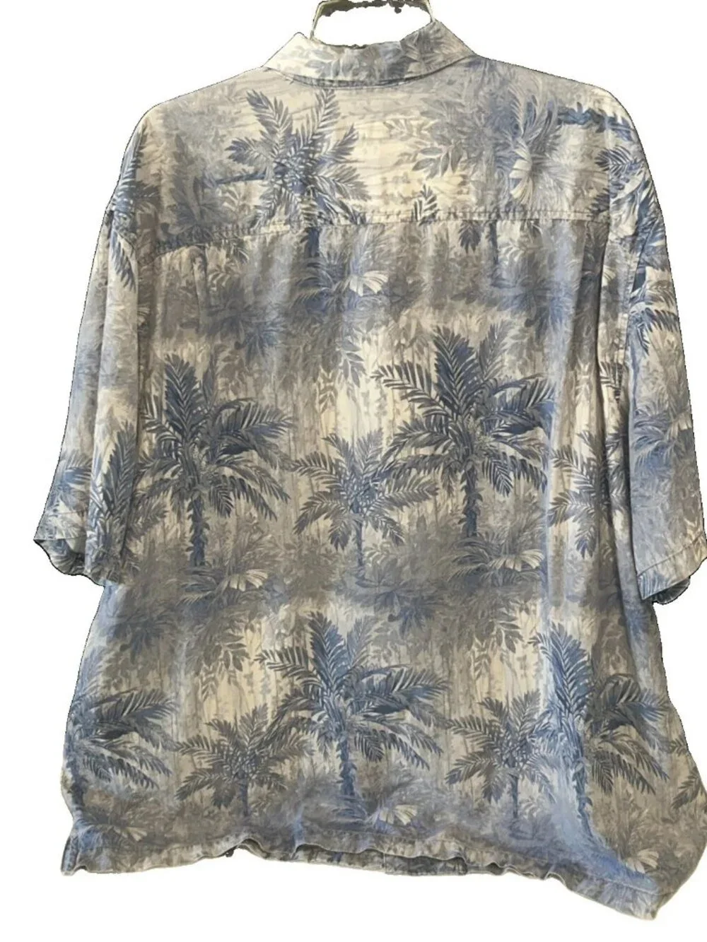 Tommy Bahama Men’s 2XB Blue Palm-Print Button-Up Silk Shirt